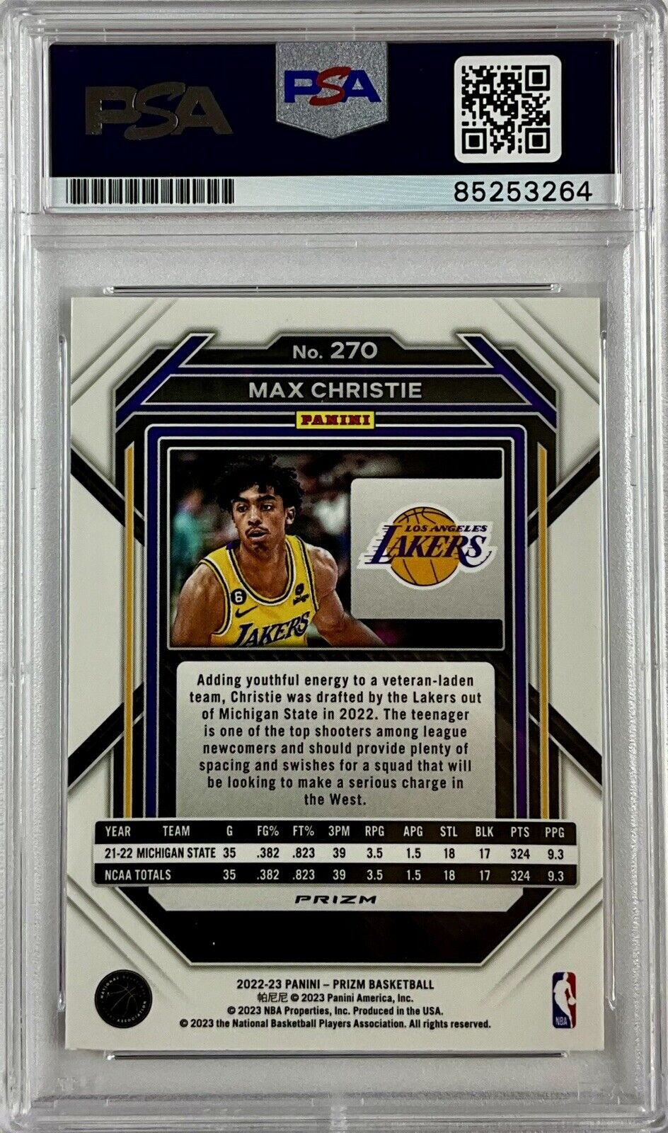 MAX CHRISTIE SIGNED LAKERS CRACKED ICE PANINI PRIZM 270 RC PSA ITP 85253264