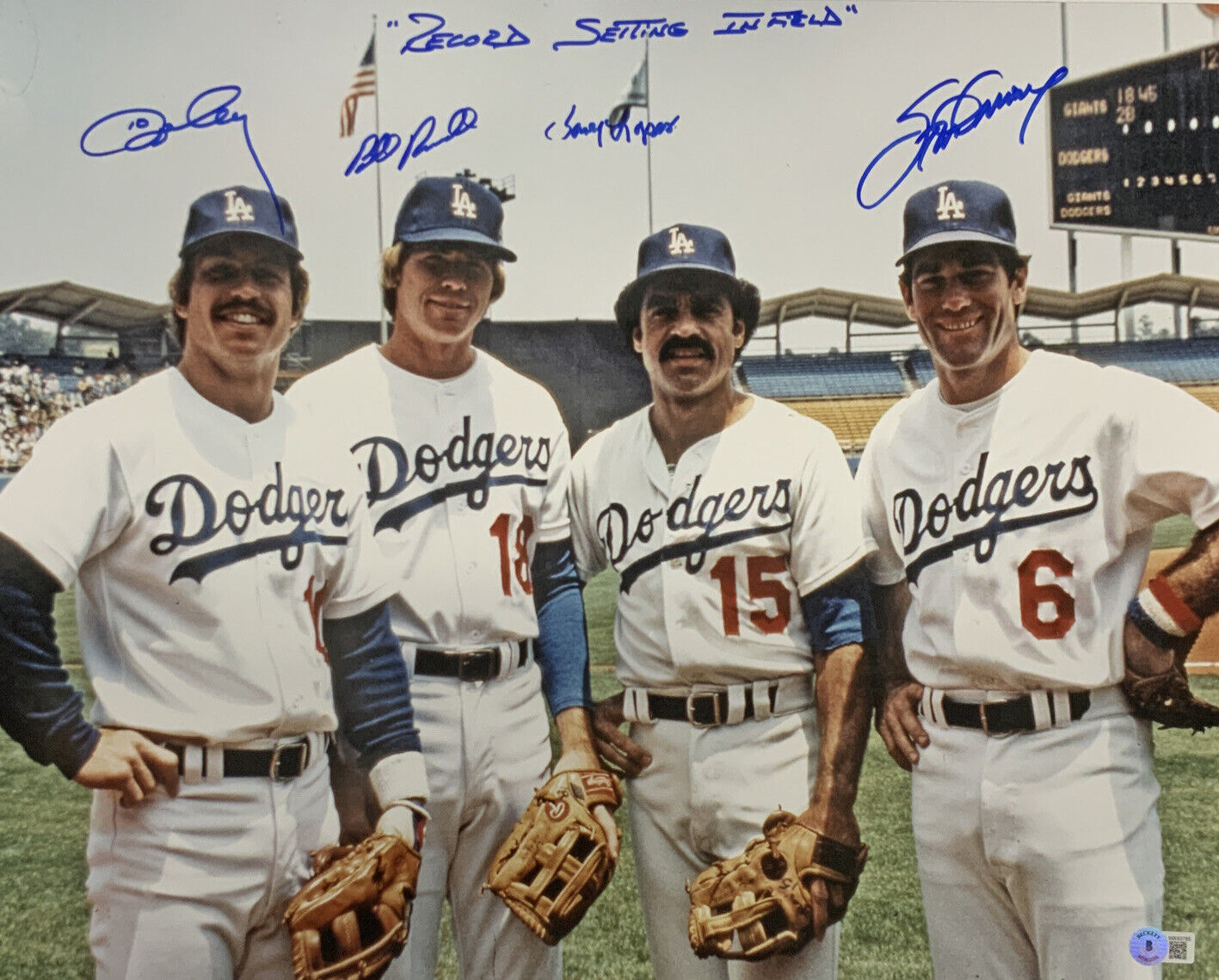 DODGERS 16X20 PHOTO SIGNED RUSSELL GARVEY CEY LOPES "RECORD SETTING INFIELD" BAS