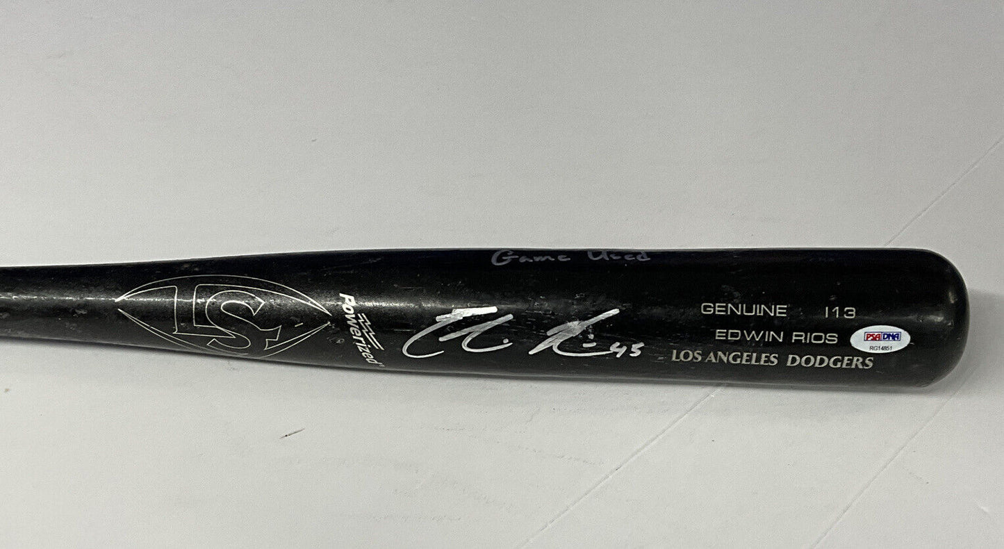 EDWIN RIOS DODGERS 2020 WS CHAMPION SIGNED LS GAME USED BAT PSA RG14851