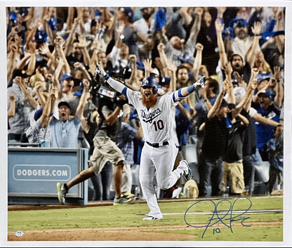 JUSTIN TURNER DODGERS SIGNED 22X27 2017 NLCS WALKOFF HOME RUN CANVAS PSA 9A99835