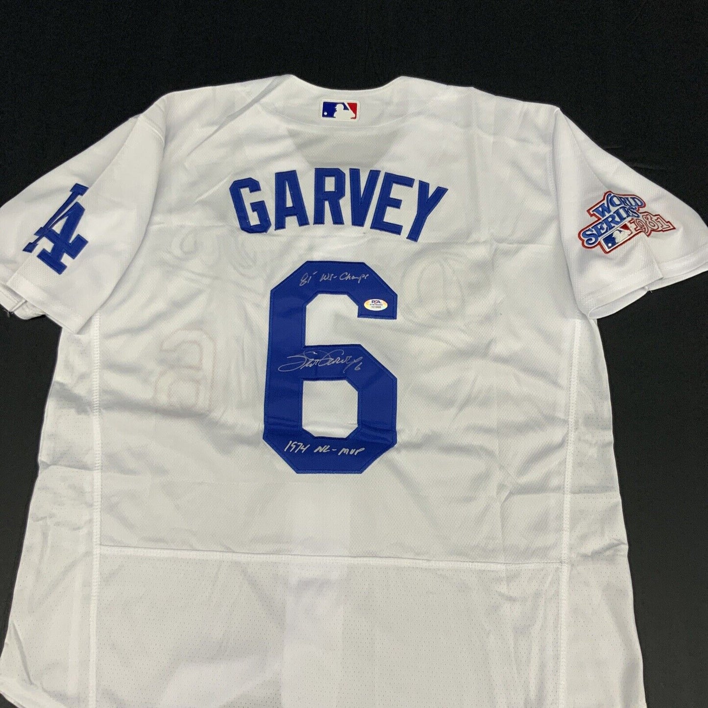 STEVE GARVEY DODGERS SIGNED JERSEY "1974 NL MVP, 81 WS CHAMPS " PSA 1C13920