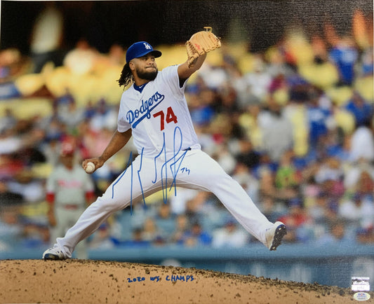 KENLEY JANSEN DODGERS SIGNED 18X22 CANVAS PRINT "2020 CHAMPS" INSC PSA 9A48415