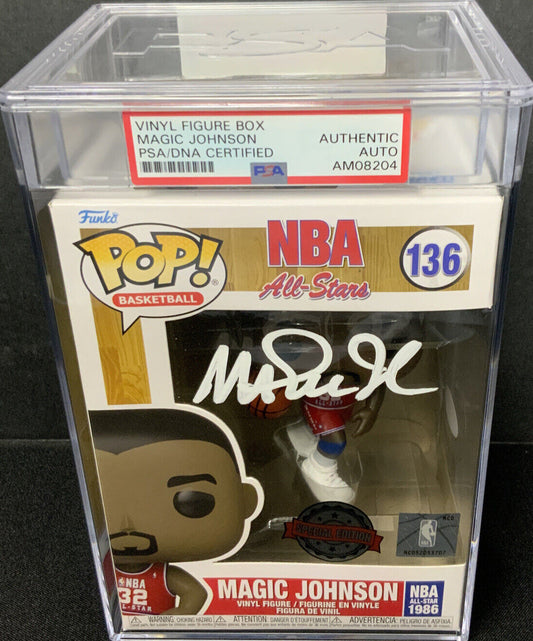 MAGIC JOHNSON SIGNED ALL STAR #136 FUNKO POP PSA AM08204 SLABBED/ ENCAPSULATED