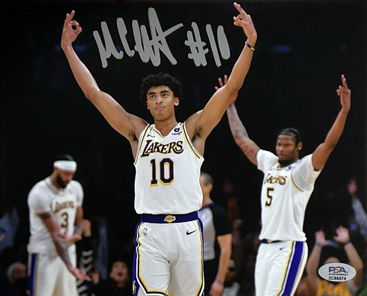 MAX CHRISTIE LOS ANGELES LAKERS SIGNED 8X10 3-POINT CELEBRATION PHOTO SILVER PSA