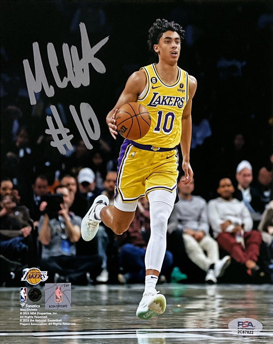 MAX CHRISTIE LOS ANGELES LAKERS SIGNED 8X10 DRIBBLING PHOTO SILVER PSA WITNESS