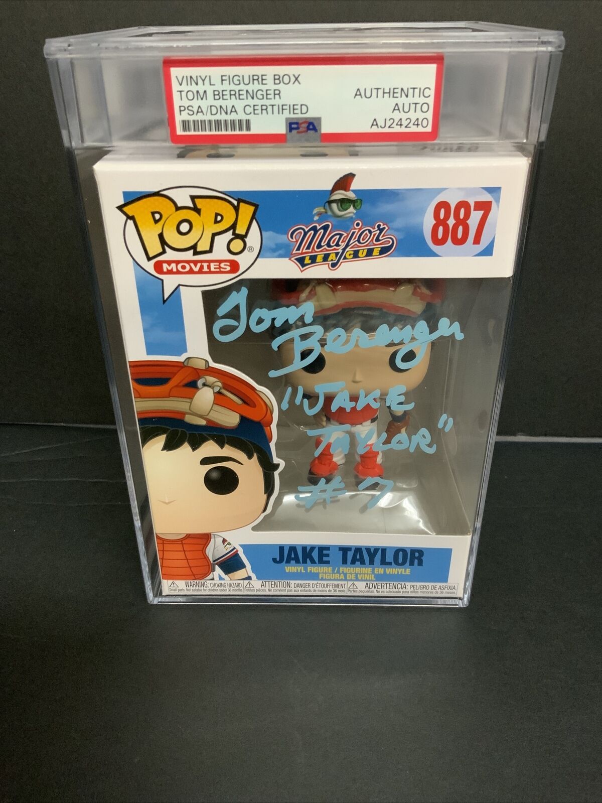 TOM BERENGER SIGNED "JAKE TAYLOR" MAJOR LEAGUE FUNKO POP SLABBED  PSA AJ24240