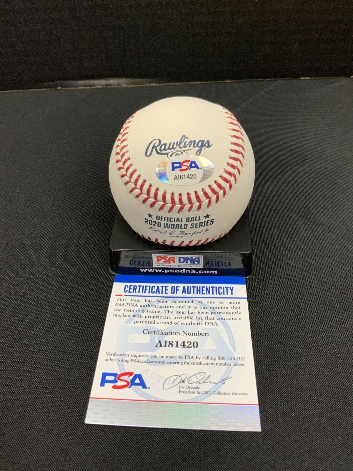 DYAN FLORO SIGNED 2020 WORLD SERIES BASEBALL "2020 WS CHAMPS" INSCRIPTION PSA