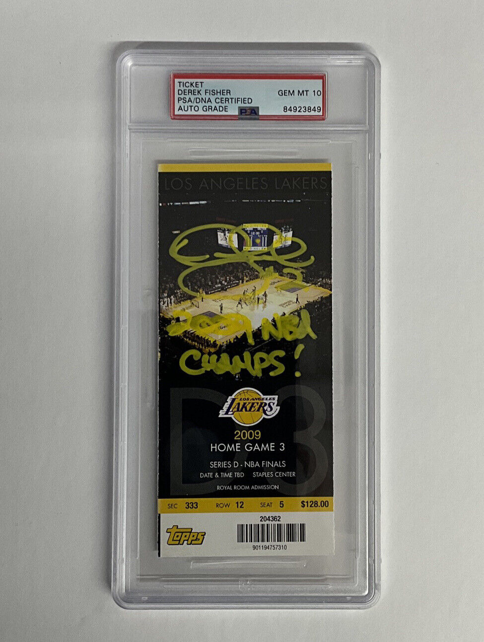 DEREK FISHER SIGNED 2009 NBA FINALS TICKET STUB PSA 84923849 AUTO GRADE GM MT 10