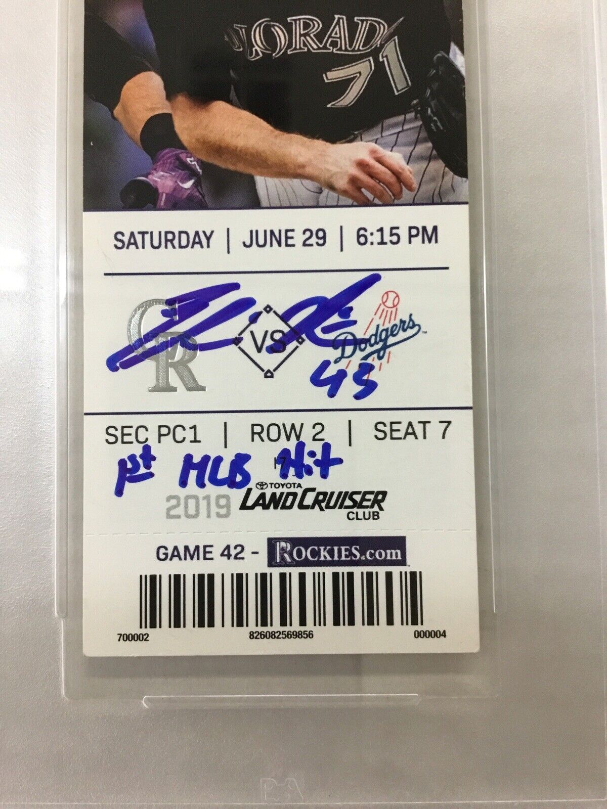 DODGERS EDWIN RIOS SIGNED 1ST MLB HIT 6-29-19 TICKET STUB PSA/DNA SLABBED 180262