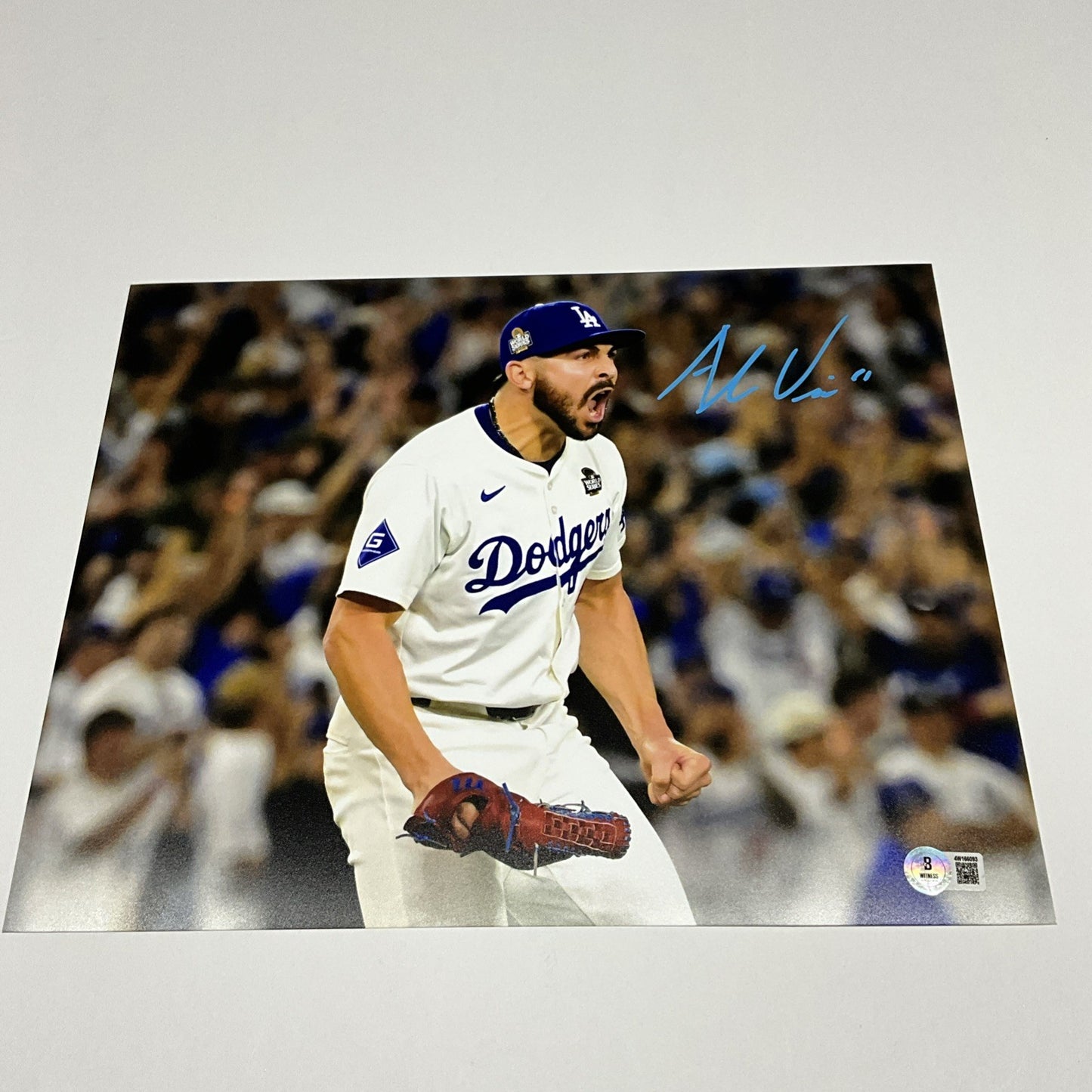 ALEX VESIA DODGERS 2024 WS CHAMPION SIGNED 11X14WORLD SERIES  SHOUTING PHOTO BAS