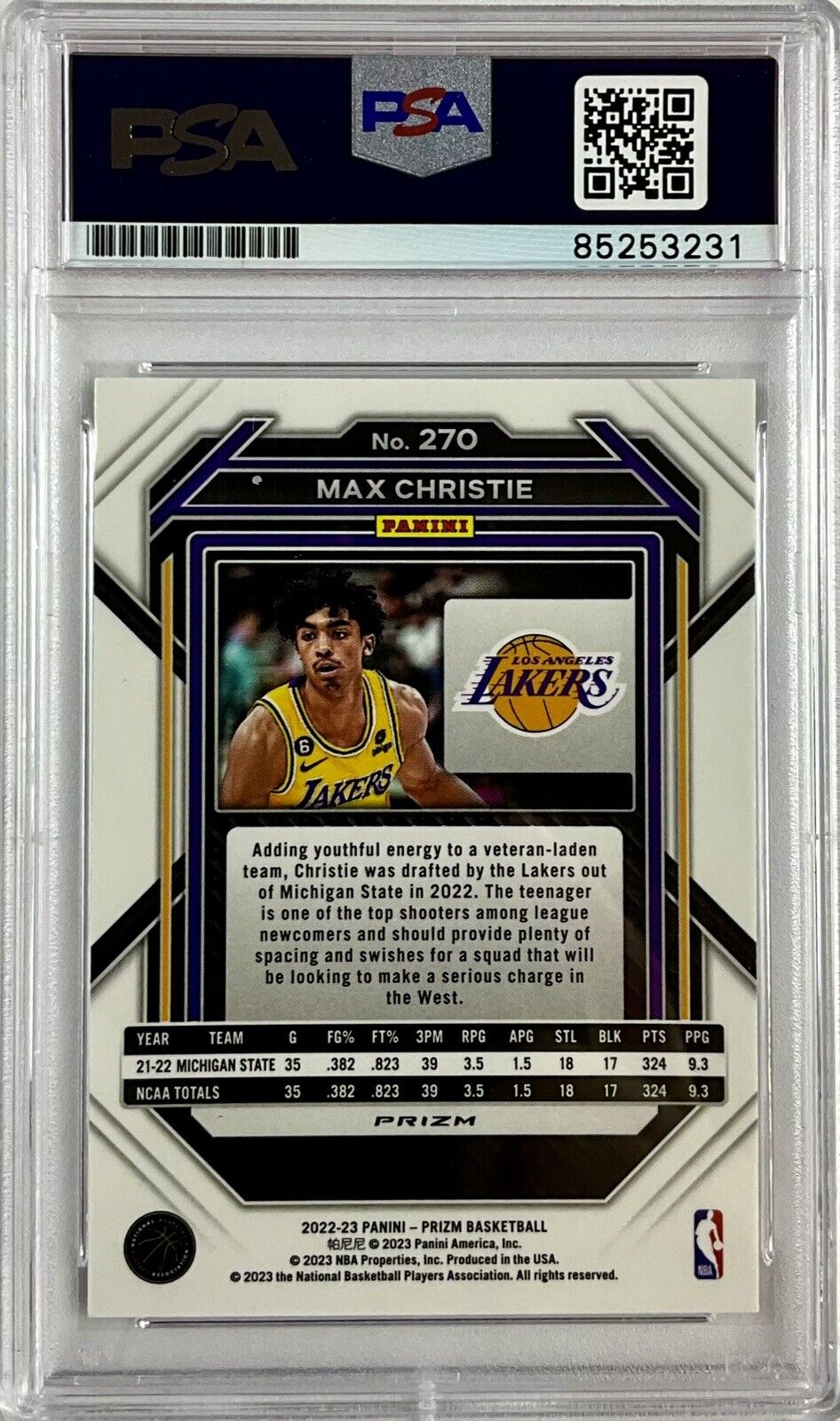 MAX CHRISTIE SIGNED LAKERS CRACKED ICE PANINI PRIZM 270 RC PSA ITP 85253231