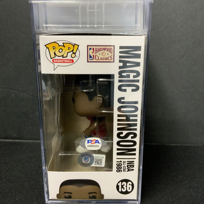 MAGIC JOHNSON SIGNED ALL STAR #136 FUNKO POP PSA AM08203 SLABBED/ ENCAPSULATED