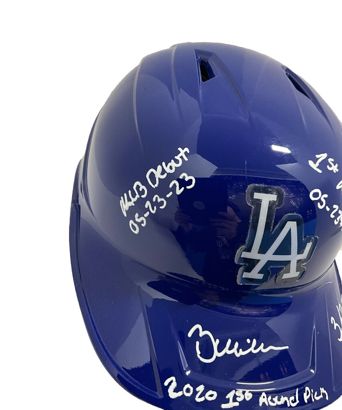 3/3 BOBBY MILLER SIGNED DODGERS FULL HELMET "MLB DEBUT, 1ST WIN, 1ST PICK" PSA