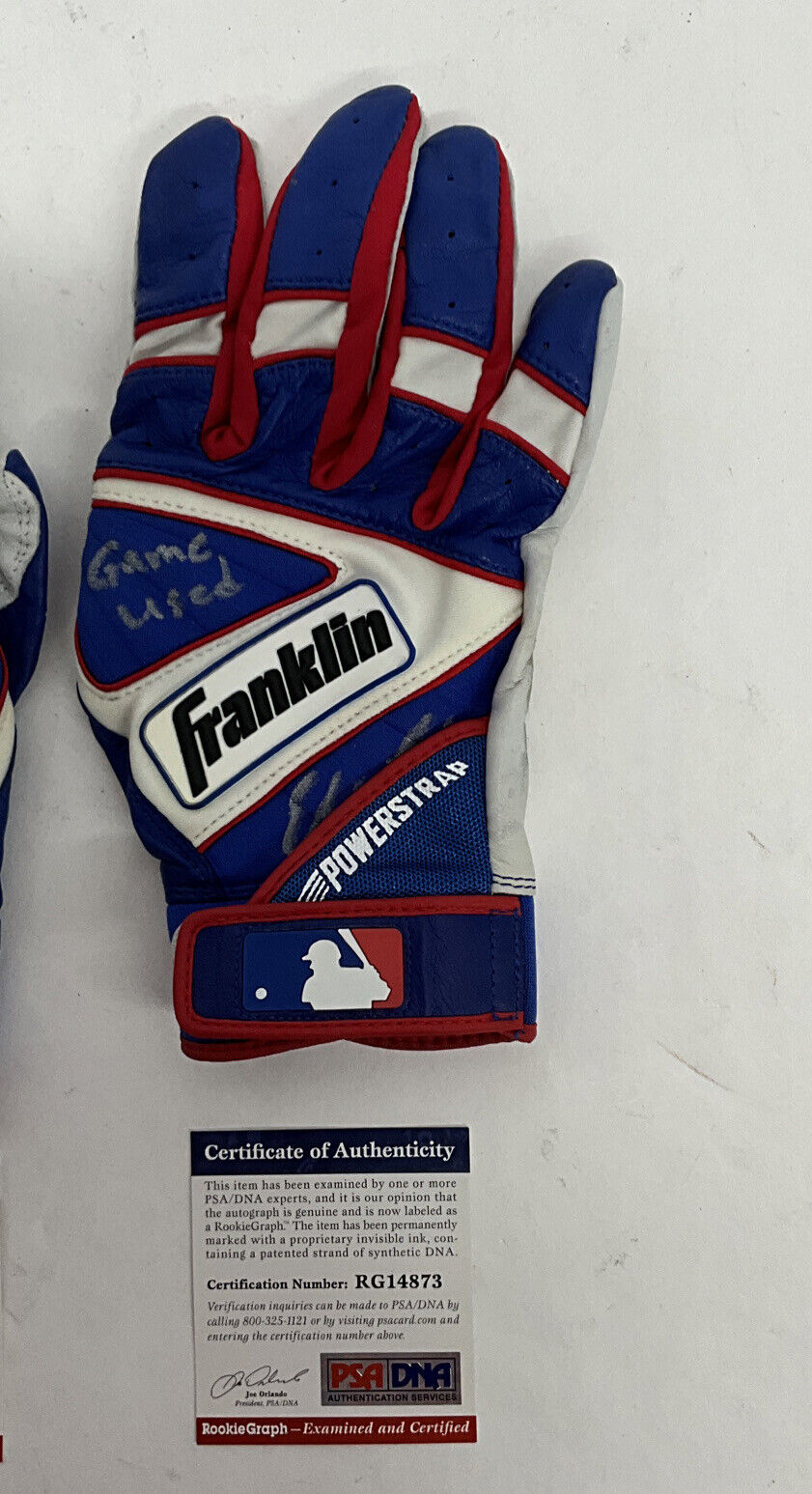 EDWIN RIOS DODGERS 2020 WS CHAMP SIGNED GAME USED BATTING GLOVES PSA RG14873/74