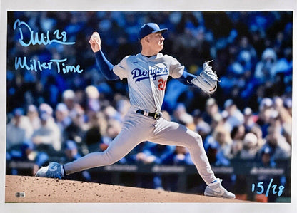 15/28 BOBBY MILLER DODGERS SIGNED 20X30 CANVAS PRINT "MILLER TIME" BECKETT ITP