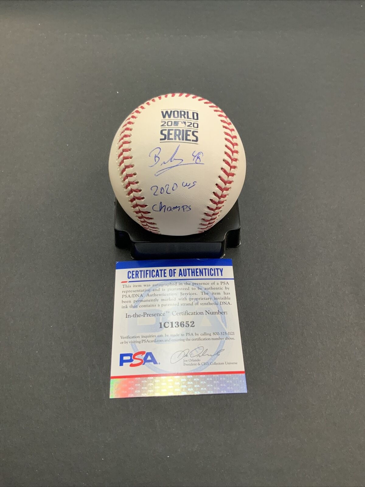 BRUSDAR GRATEROL DODGERS SIGNED 2020 WORLD SERIES BASEBALL "2020 WS CHAMPS" PSA