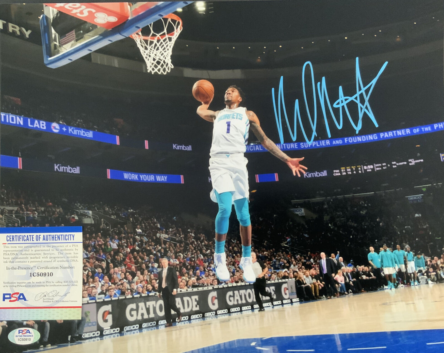 MALIK MONK LAKERS SIGNED 11X14 CHARLOTTE HORNETS PHOTO PSA ITP AUTHENTICATED