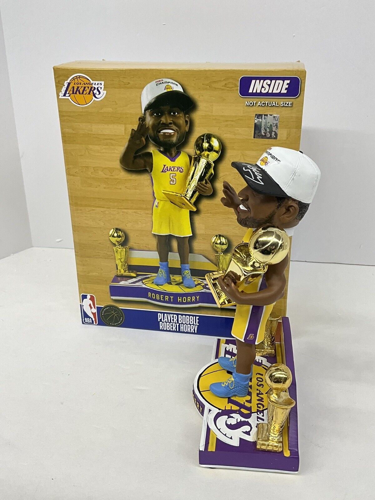 ROBERT HORRY SIGNED LAKERS FOCO /216 BOBBLEHEAD 00,01,02 CHAMPS" INS BAS W128247