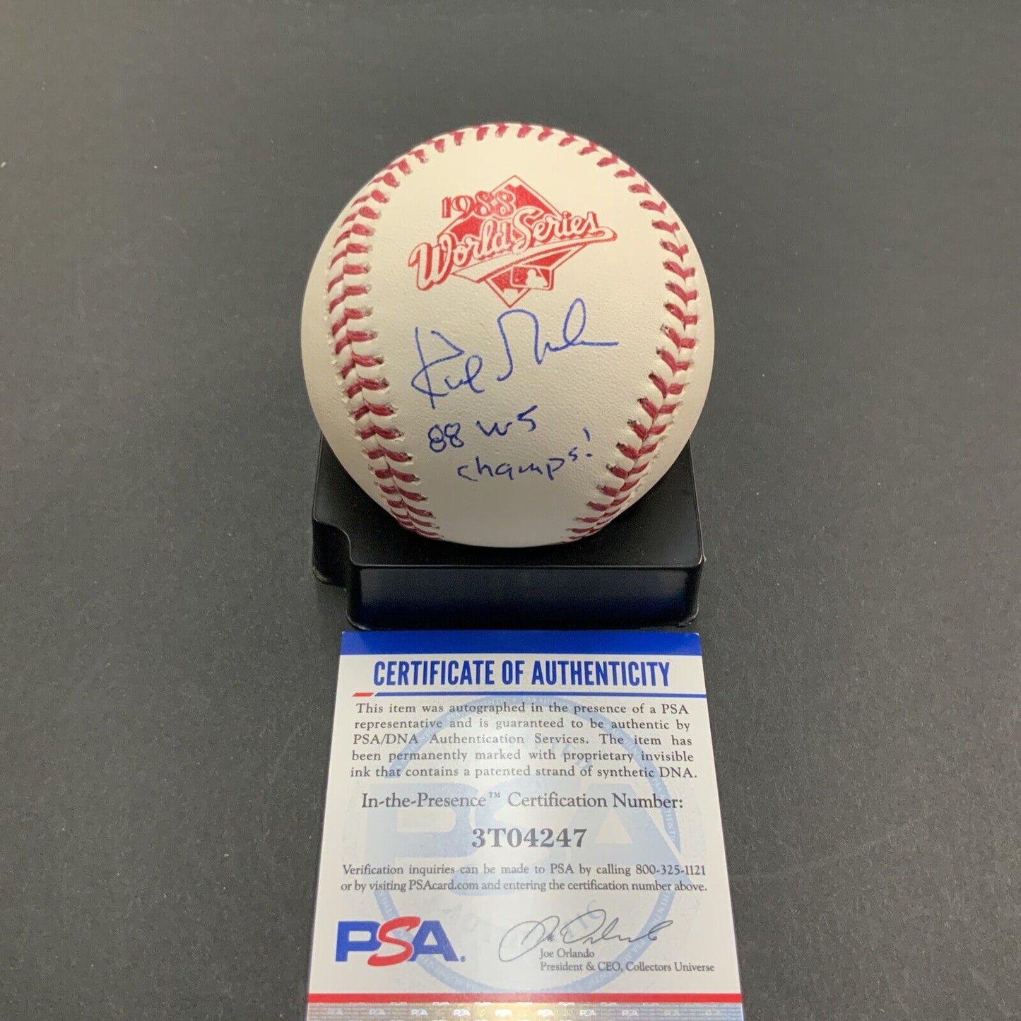 DODGERS KIRK GIBSON SIGNED 88 WORLD SERIES BASEBALL "88 WS CHAMPS" PSA WITNESS