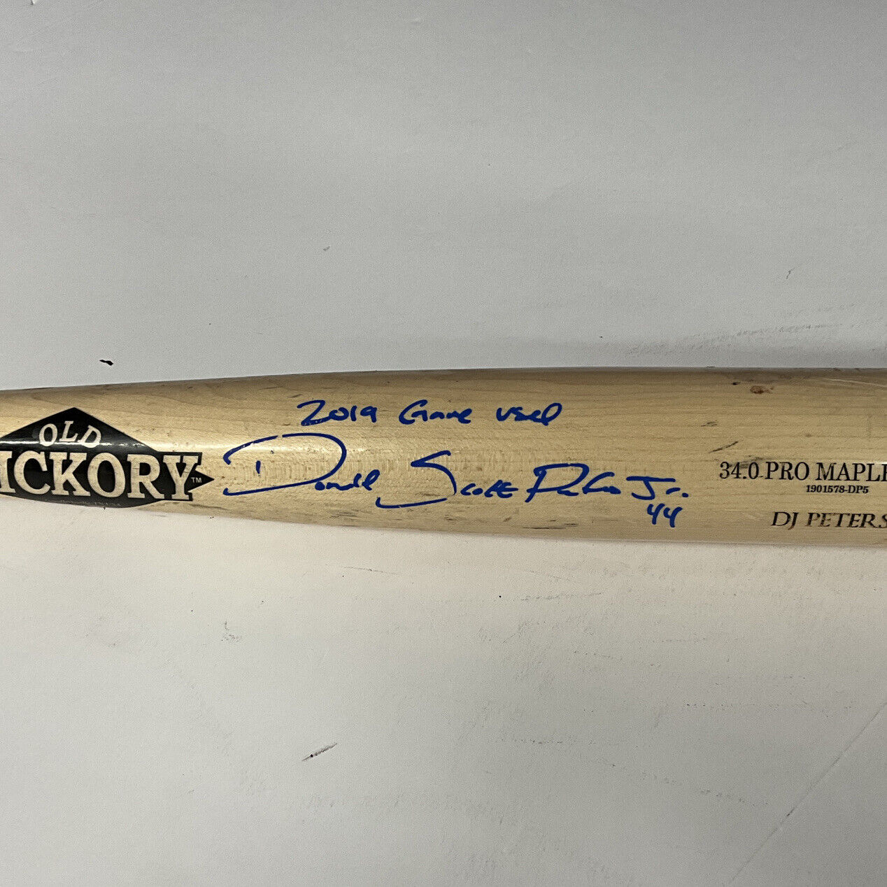 DJ PETERS DODGERS TIGERS FULL NAME SIGNED GAME USED OLD HICKORY BAT PSA RG29229