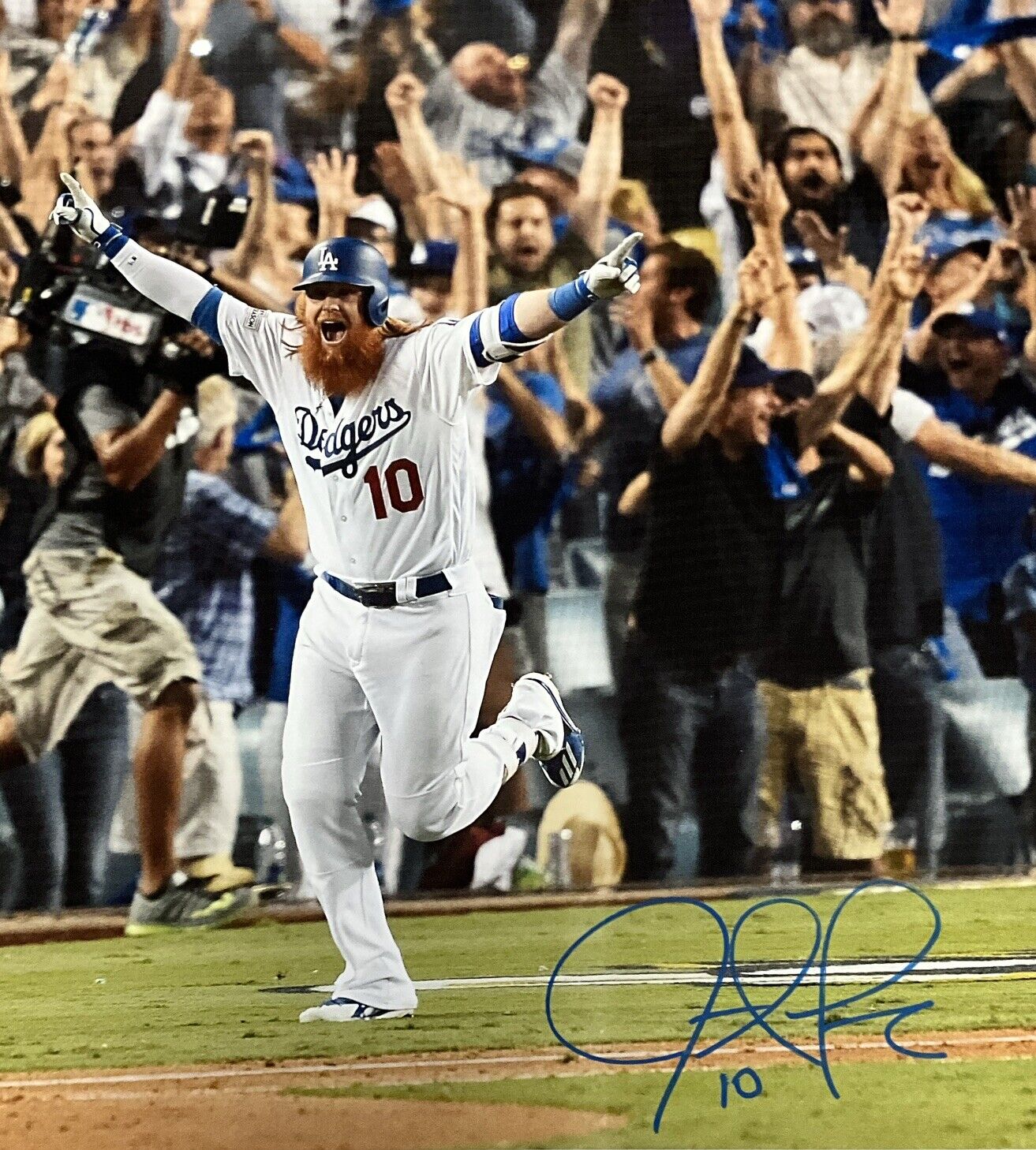 JUSTIN TURNER DODGERS SIGNED 22X27 2017 NLCS WALKOFF HOME RUN CANVAS PSA 9A99835