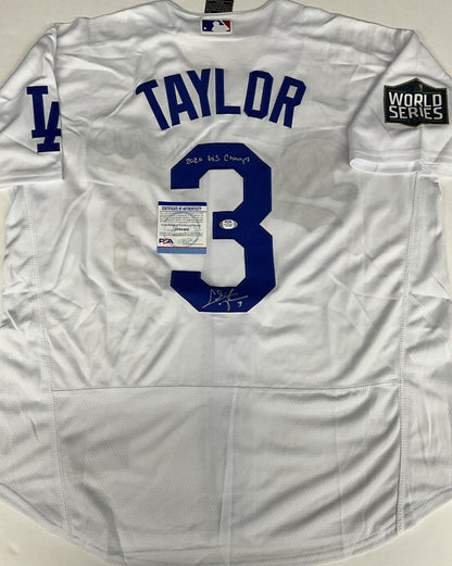 CHRIS TAYLOR DODGERS SIGNED 2020 WORLD SERIES JERSEY "2020 WS CHAMP" PSA 1C01405