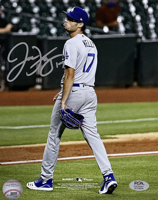 JOE KELLY DODGERS SIGNED 8X10 POUTY FACE VS ASTROS CARLOS CORREA PHOTO SILVR PSA