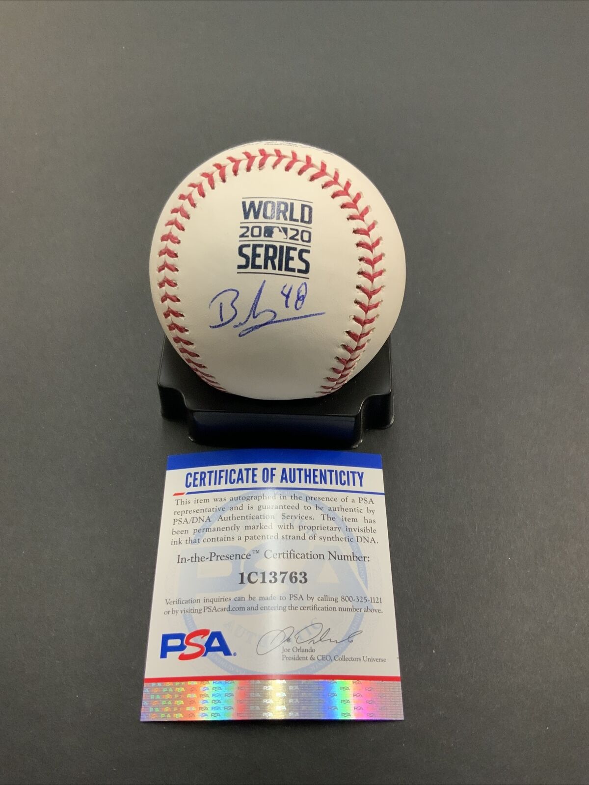 BRUSDAR GRATEROL DODGERS SIGNED 2020 WORLD SERIES BASEBALL PSA WITNESS COA