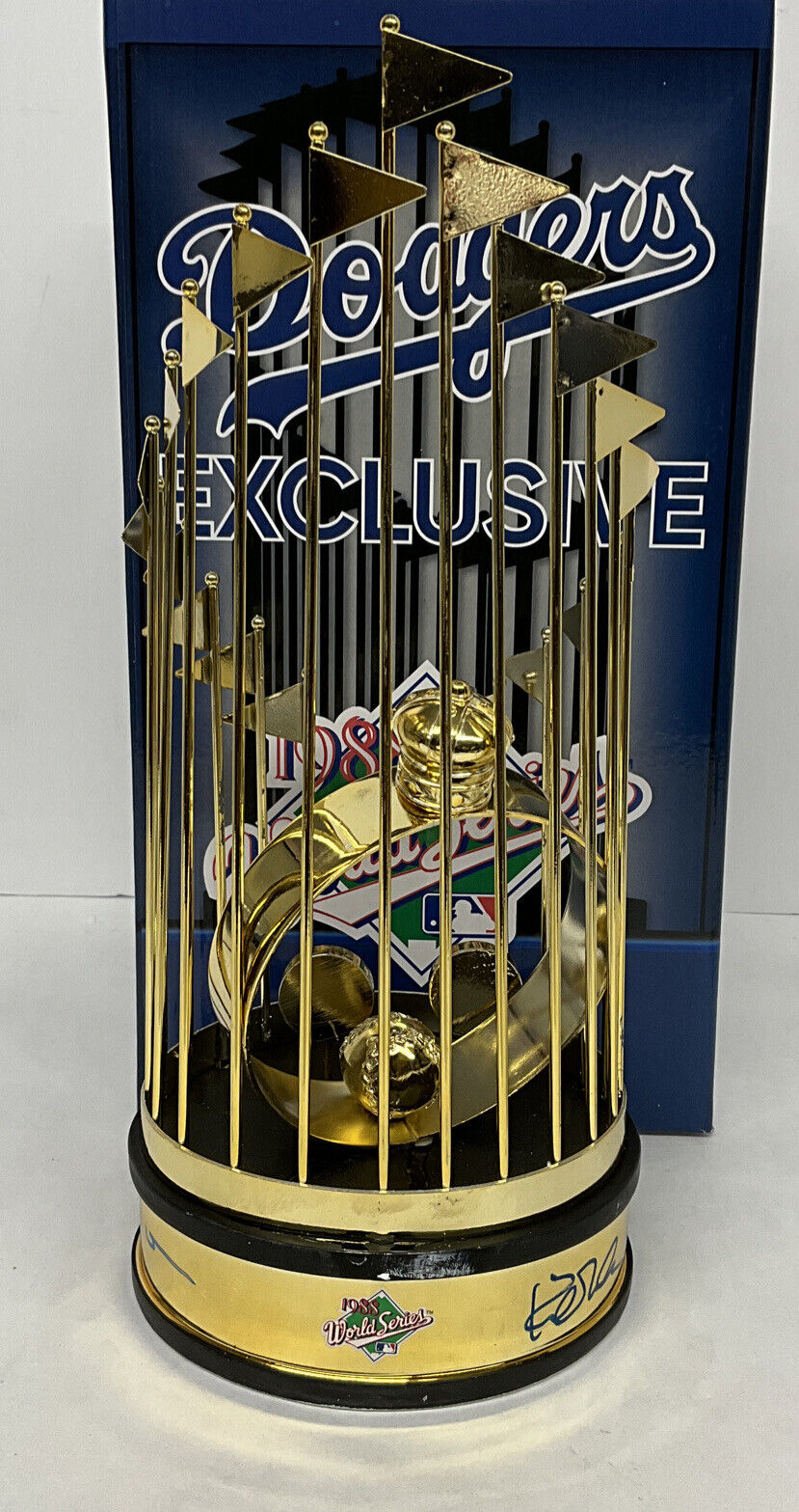 OREL HERSHISER KIRK GIBSON LASORDA SIGNED DODGERS 12" 88 WS TROPHY PSA AG75619