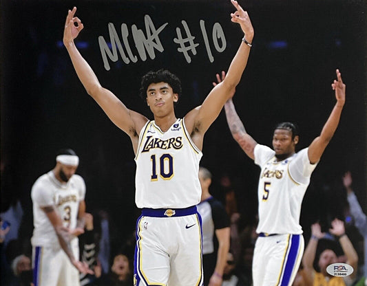 MAX CHRISTIE LOS ANGELES LAKERS SIGNED 11X14 3-POINT CELEBRATION PHOTO PSA ITP