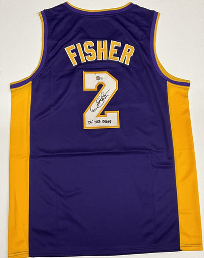 DEREK FISHER SIGNED LAKERS JERSEY "5X NBA CHAMP" INSCRIPTION BECKETT W128204