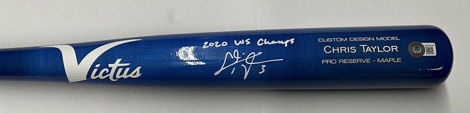 CHRIS TAYLOR DODGERS SIGNED VICTUS MODEL BLUE BAT "2020 WS CHAMPS" BAS WZ59549