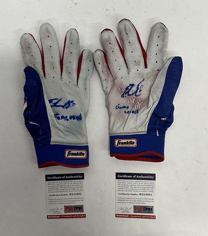 EDWIN RIOS DODGERS 2020 WS CHAMP SIGNED GAME USED BATTING GLOVES PSA RG15851/52