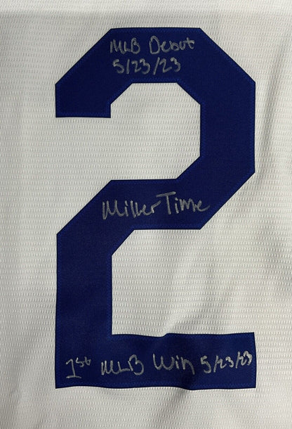 BOBBY MILLER SIGNED DODGERS JERSEY "MILLER TIME MLB DEBUT 1ST WIN " BAS 1W826522