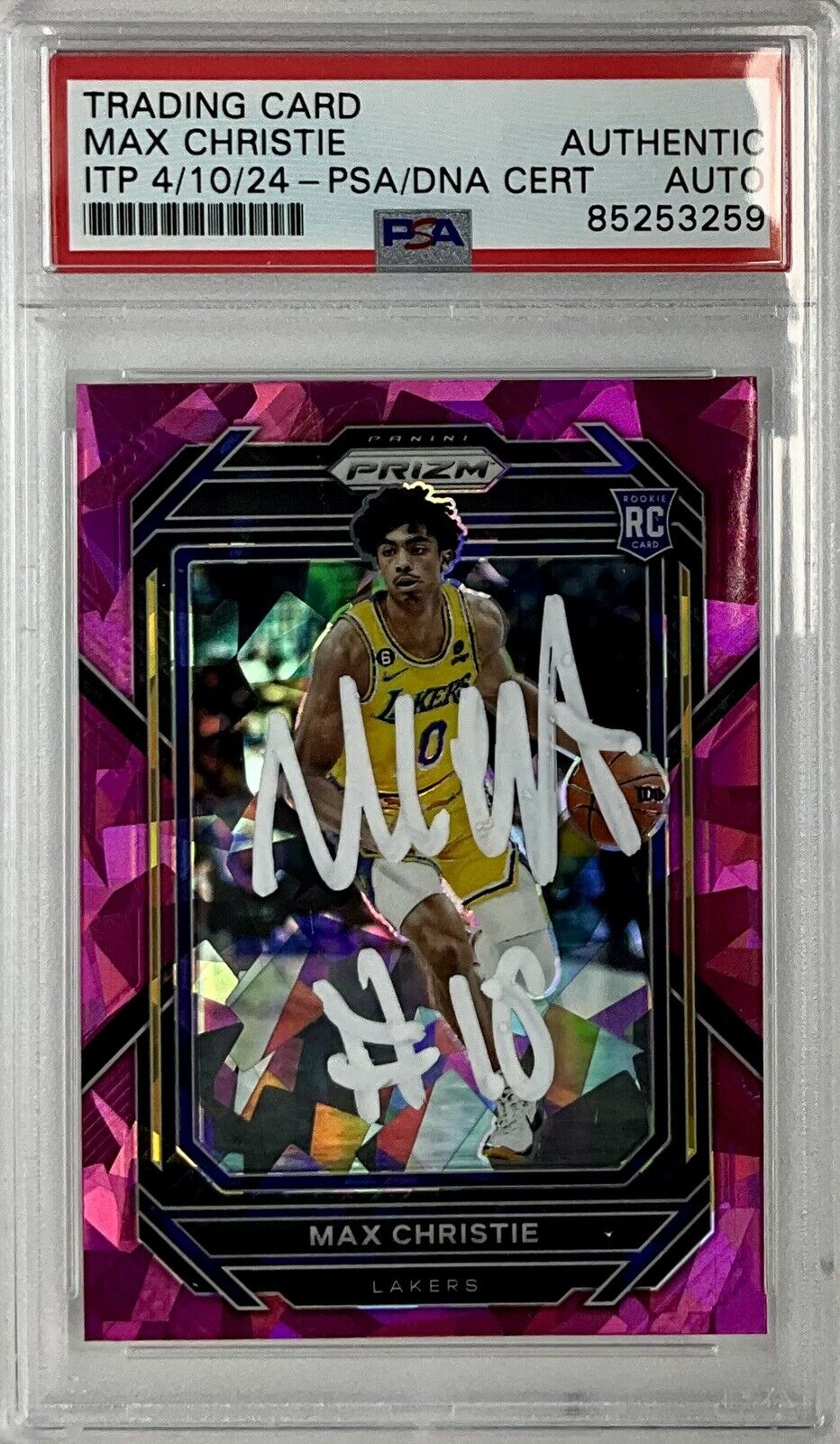 MAX CHRISTIE SIGNED LAKERS CRACKED ICE PINK PANINI PRIZM 270 RC PSA ITP 85253259