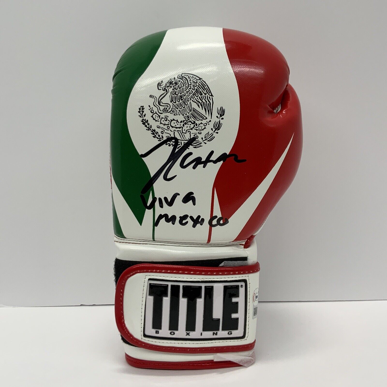 JULIO CESAR CHAVEZ SIGNED TITLE MEXICO LH GLOVE WITH "VIVA MEXICO" BAS W210309