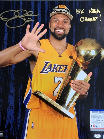 DEREK FISHER LAKERS SIGNED 16X20 PHOTO "5X NBA CHAMP!" INSCRIPTION PSA ITP