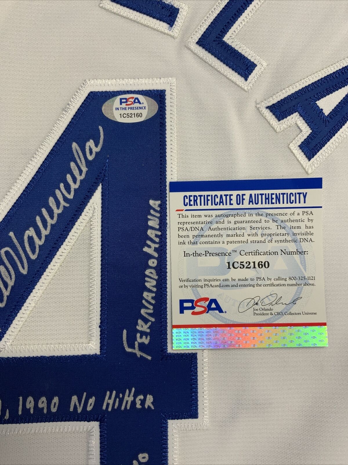 FERNANDO VALENZUELA SIGNED DODGERS MITCHELL & NESS JERSEY 6 INSCRIPT PSA 1C52160