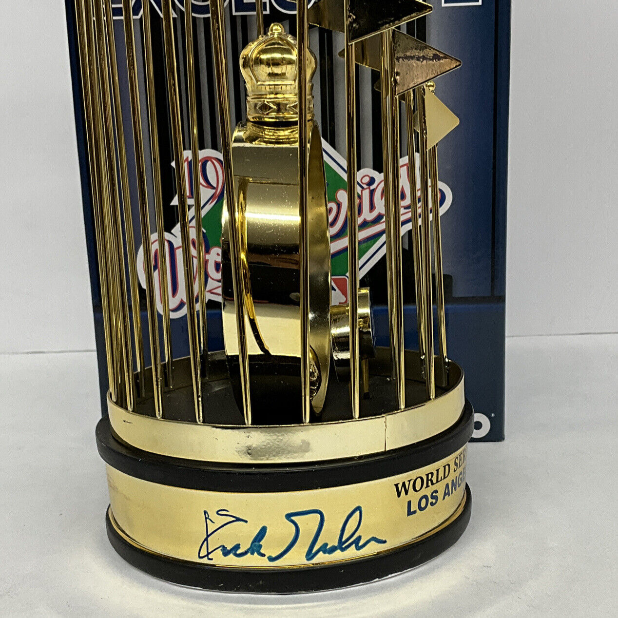 OREL HERSHISER KIRK GIBSON SIGNED DODGERS 12" 88 WORLD SERIES TROPHY PSA 9A20774