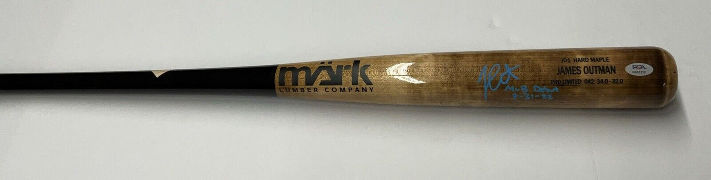 JAMES OUTMAN DODGERS SIGNED MARK LUMBER MODEL BAT "MLB DEBUT 7-31-22 PSA RG51312