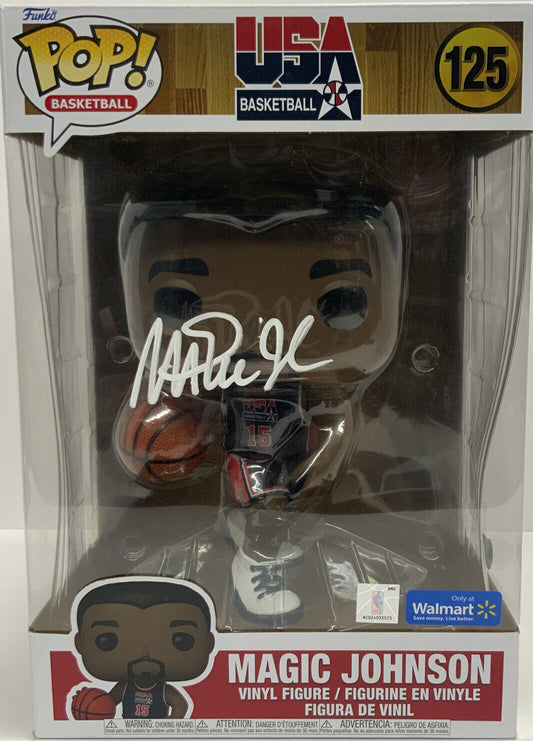 MAGIC JOHNSON SIGNED USA #125 10-INCH JUMBO WALMART EX FUNKO POP BAS WY61739