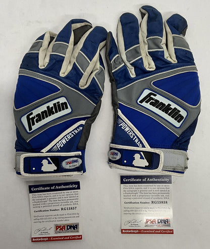 EDWIN RIOS DODGERS 2020 WS CHAMP SIGNED GAME USED BATTING GLOVES PSA RG15857/58