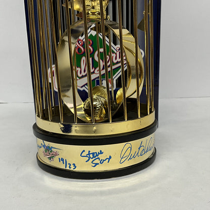 OREL HERSHISER KIRK GIBSON LASORDA SIGNED DODGERS 12" 88 WS TROPHY PSA 8A78420