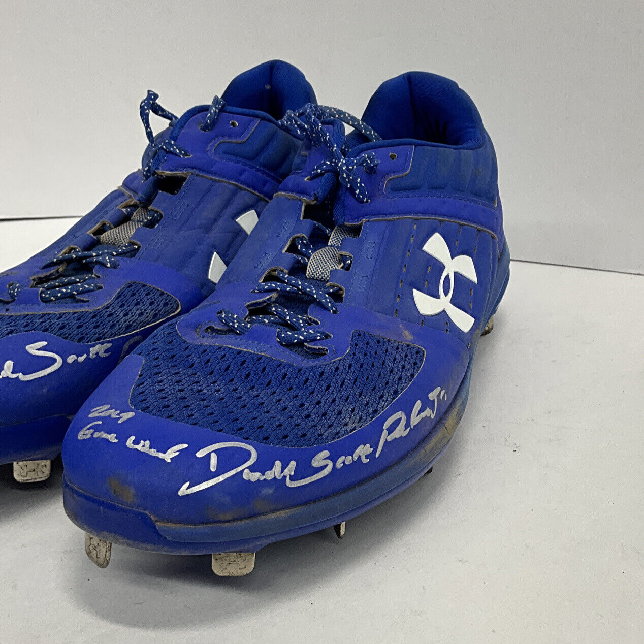 DJ PETERS DODGERS TIGERS FULL NAME SIGNED GAME USED CLEATS PSA RG29220/21