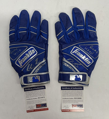 EDWIN RIOS DODGERS 2020 WS CHAMP SIGNED GAME USED BATTING GLOVES PSA RG14869/72