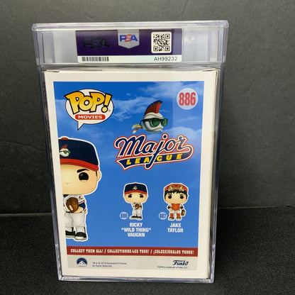 CHARLIE SHEEN SIGNED "RICKY VAUGHN" FUNKO POP  PSA SLABBED  AH99232