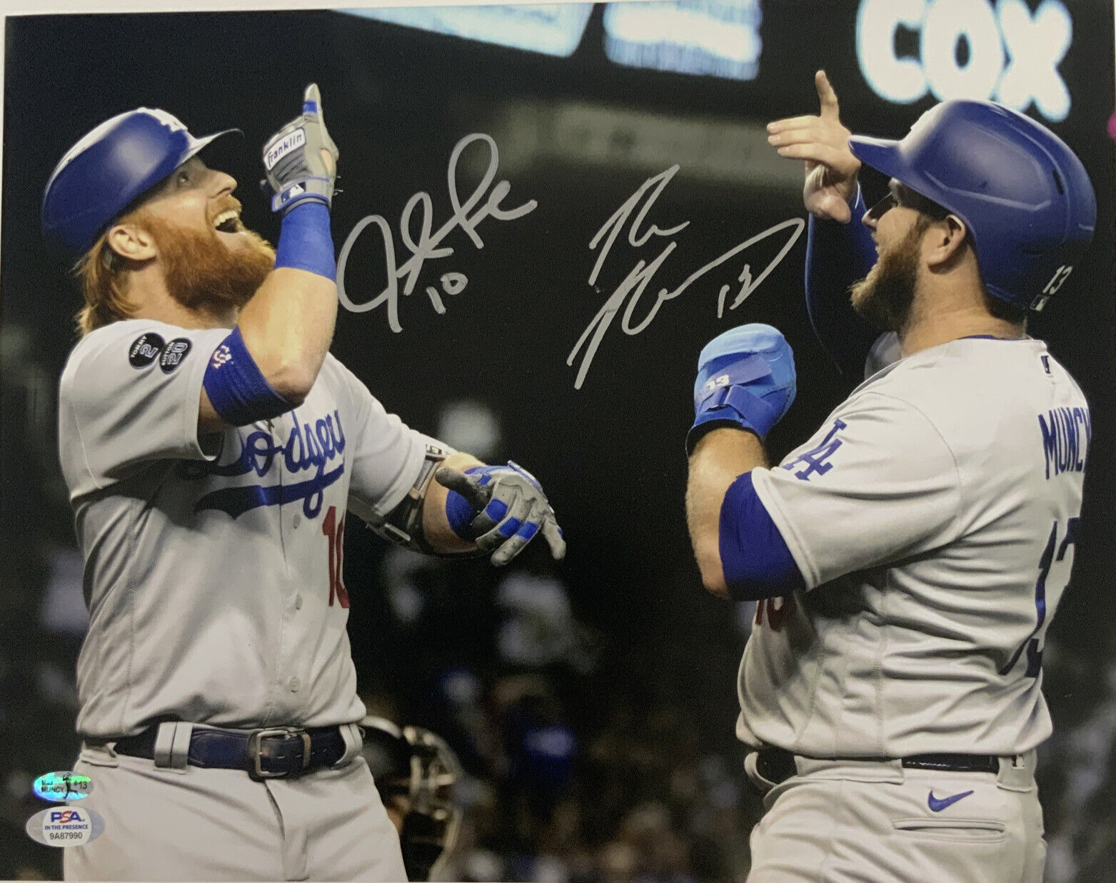 MAX MUNCY & JUSTIN TURNER DODGERS SIGNED 11X14 HOMERUN CELEBRATION PHOTO PSA