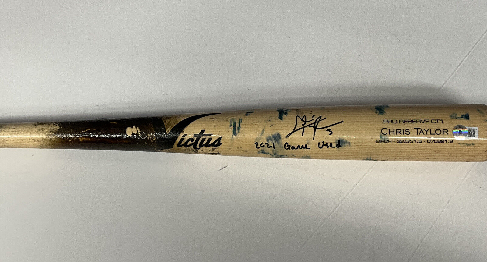 CHRIS TAYLOR DODGERS SIGNED GAME USED VICTUS BAT "2021 GAME USED" IN BAS WW26556