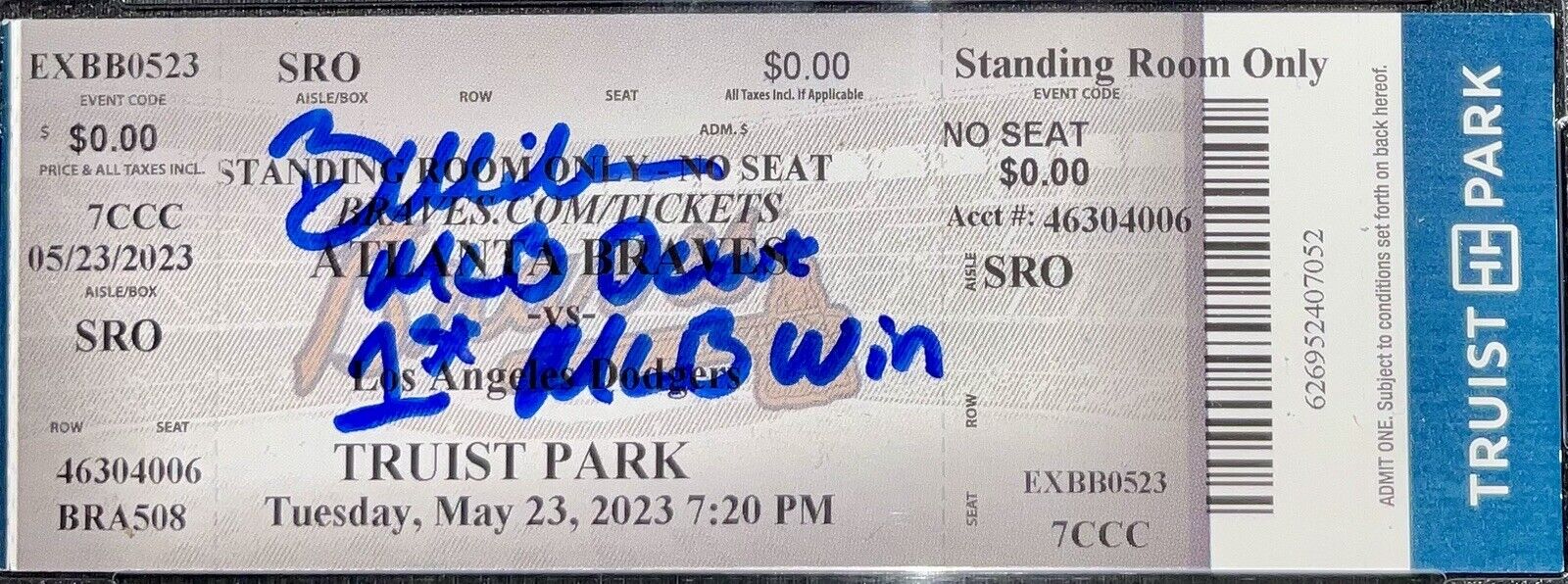 BOBBY MILLER MLB DEBUT & 1ST WIN 5/23/23 Ticket Stub PSA GEM MT 10 AUTO 80057007