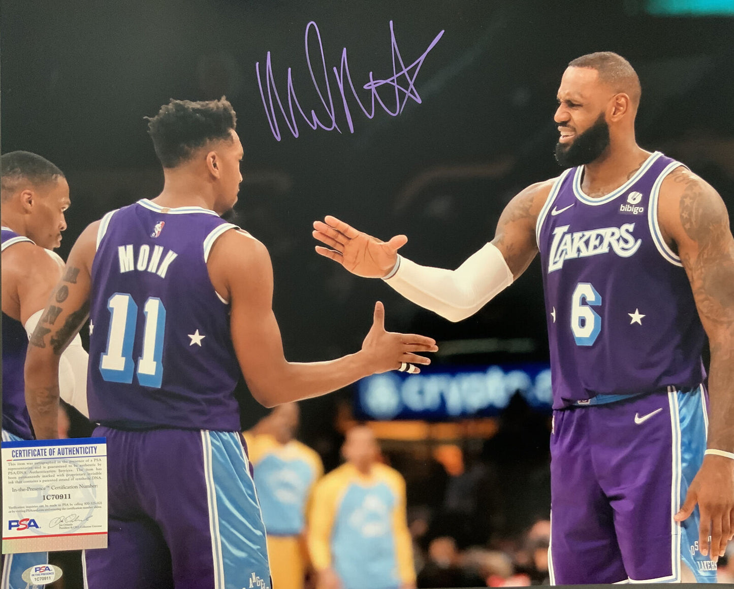 MALIK MONK LAKERS SIGNED 16X20 PHOTO WITH LEBRON JAMES PSA WITNESS AUTHENTICATED